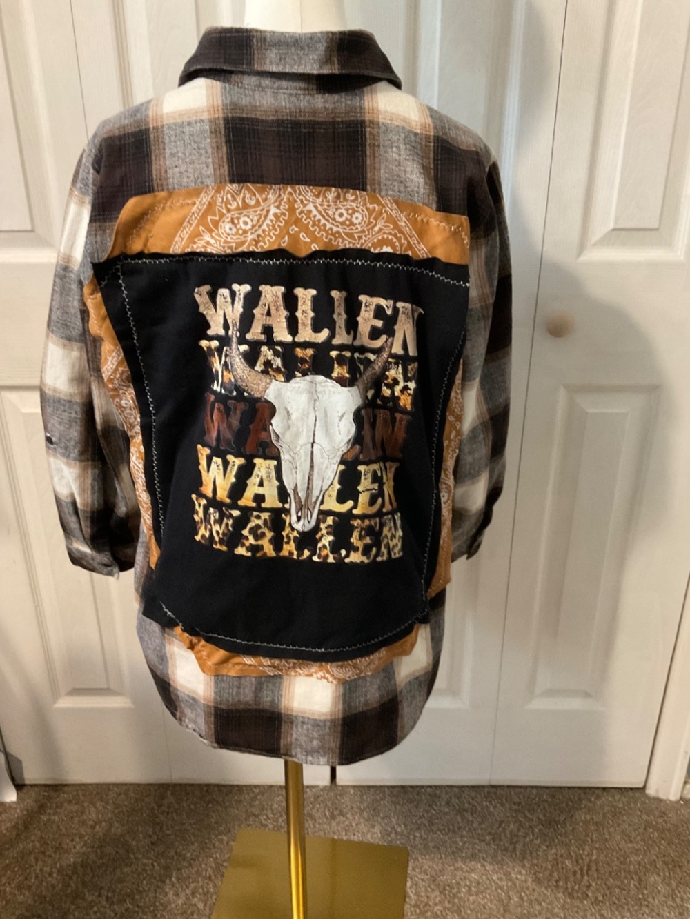 Morgan Wallen Upcycled Back Graphic on Women’s Med Flannel Shirt
